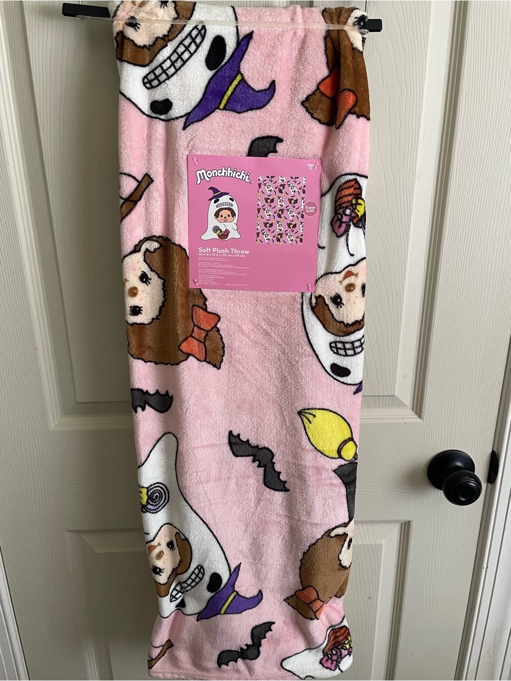 Monchhichi Halloween Pink Soft Plush Throw Blanket Ghost Witch Hat New